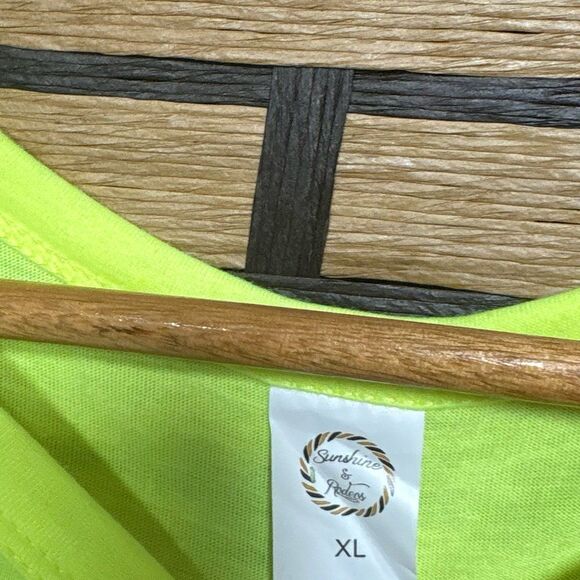 Sunshine & Rodeos Lime Green And Leopard Varsity Stripe Top Size XL - Picture 4 of 5